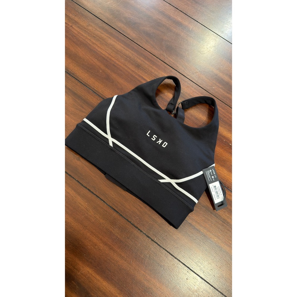 LSKD Pulse Sports Bra Black White Piping WABR00251-Black Women XS NWT NEW - Picture 4 of 16